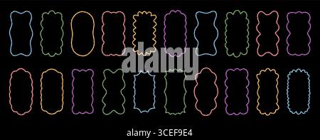 Groovy Funky Wavy Crayon Rectangle Frame Set Stock Vector