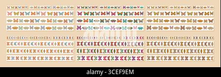 Groovy Seamless Border Butterfly Set Retro Stock Vector