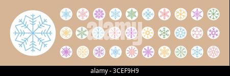 Crayon Snowflake Sticker Set Circle Stock Vector