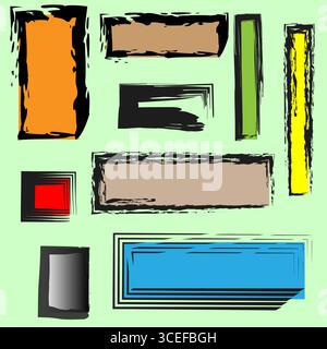 Colored frames set. Scribbled borders collection. Abstract banner design. Vector artistic element. Stock Vector