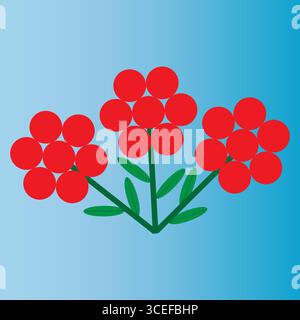 Flower illustration pattern. Red dots composition. Floral shape vector. Blue gradient background. Stock Vector