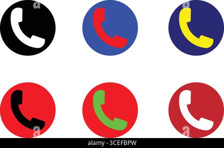Telephone call icons vector collection in circular backgrounds for business communication and customer service design Stock Vector