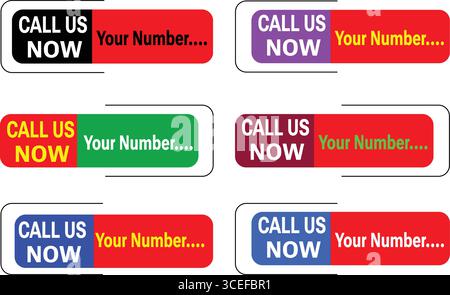 Modern call us now button vector set with colorful communication design for customer service and business promotion Stock Vector