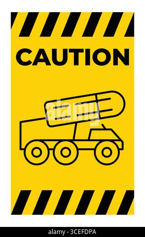 This caution sign features a yellow background with a truck carrying a large object. It serves as a clear warning to ensure safety and attention in va Stock Vector