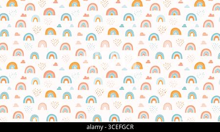 Artistic Boho Rainbows and Hearts Seamless Pattern	 Artistic Boho Rainbows and Hearts Seamless Pattern Stock Vector