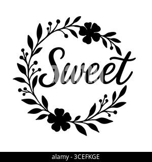 Sweet floral wreath silhouette script botanical circle Stock Vector