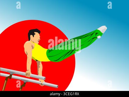 Gymnastics on parallel bars. 3d hand drawn vector illustration Stock Vector