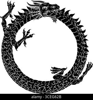 Ouroboros Circle Dragon Eating Circular Tail Stock Vector
