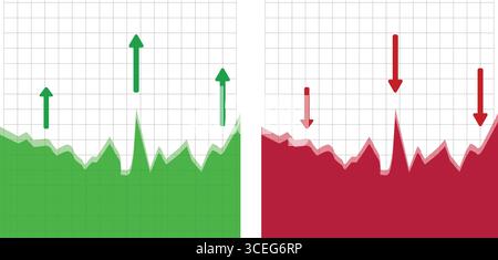 Profit and Loss Graphs with Up and Down Arrows Stock Vector