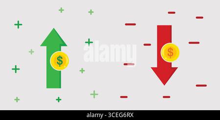 Upward and Downward Financial Arrows with Dollar Sign Stock Vector