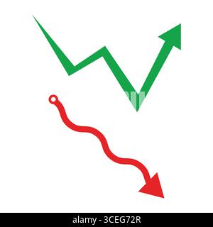 This image depicts market trends with a green arrow indicating an increase and a red arrow showing a decrease. These represent the fluctuating nature Stock Vector