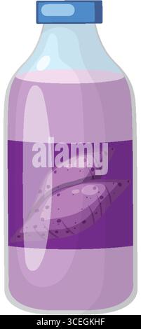 Vector illustration of a purple drink bottle with a blue cap and leaf design label, rendered in a flat, minimalistic style with soft gradients Stock Vector