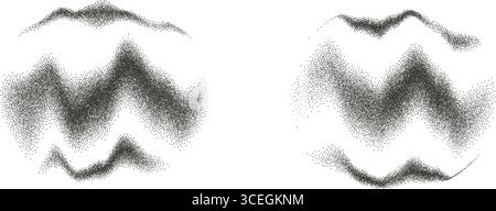 Organic lines dotwork gradient in round shapes set. Irregular dynamic halftone figures. Random abstract underlines paint on sphere form. Wavy brush st Stock Vector