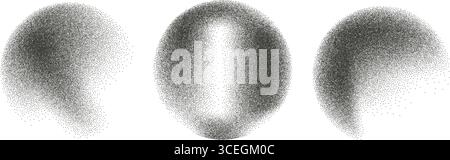Dots dust circles set. Grainy diffuse spheres collection. Glitter texture brush powder balls isolated on transparent background. Vector gradient noise Stock Vector
