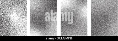 Grain distressed gradient texture backgrounds set. Vector dotwork monochrome patterns. Abstract grain gradient. Black gradation overlay posters templa Stock Vector