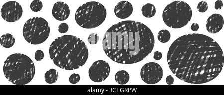 Circle black figures by charcoal set. Polka dots marker stencils shapes pack. Vector hand drawn kids ellipse and round elements collection illustratio Stock Vector