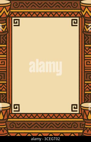 Rectangular frame covered in ethnic patterns and textured details suitable for titles and announcements. Stock Vector