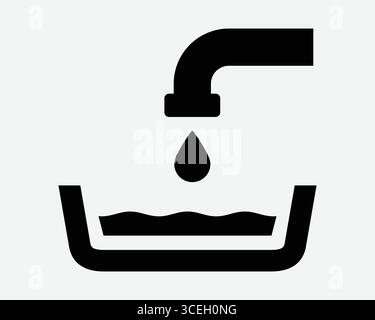Water Tap Sink Icon Faucet Drip Container Liquid Collection Collect Pipe Valve Bucket Tub Fill Up House Bathroom Fixture Drink Droplet Sign Symbol Stock Vector