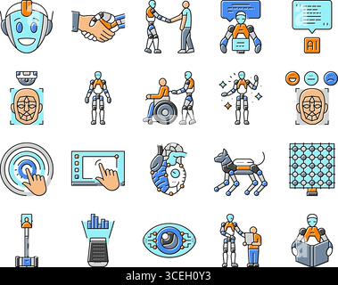 social robotics ai interaction icons set vector Stock Vector Image ...