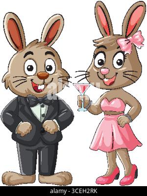 cute female rabbit with dress cartoon character vector illustration ...
