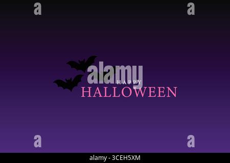 Purple Gradient Halloween Greeting with Flying Bat Silhouette Stock Vector