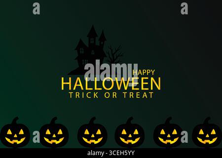 Halloween Jack O Lantern Silhouette with Spooky Haunted Scene Stock Vector
