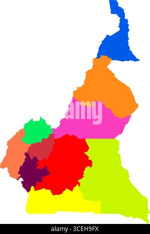 Cameroon poster. Map of the country with colorful regions. Shape of ...