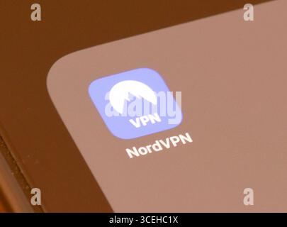 NordVPN app on a smartphone screen Stock Photo
