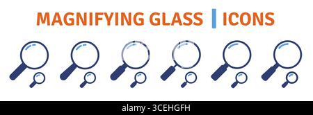 Magnifying glass in two sizes icon isolated on white background. Search icon vector Illustration. Stock Vector