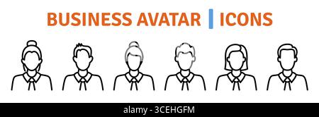 Set of six minimalist, flat-style icons designed to represent business people. Solid icon collection. Vector Illustration Stock Vector