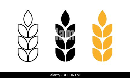 Wheat icon. Silhouette wheats isolated on white background. Malt beer. Malts spike. Spikelet grain. Barley or corn for flour print design. Cereal ear Stock Vector