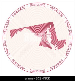 Maryland round logo design. State shape built of rings. Maryland text around the state. Vector Illustration. Stock Vector
