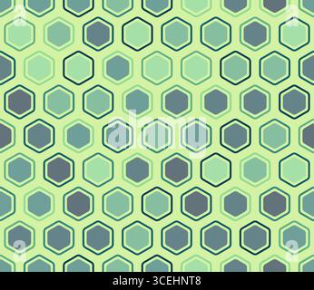 Honeycomb Background. Bold rounded hexagons mosaic cells with padding and inner solid cells. Hexagonal cells. Multiple tones color palette. Stock Vector