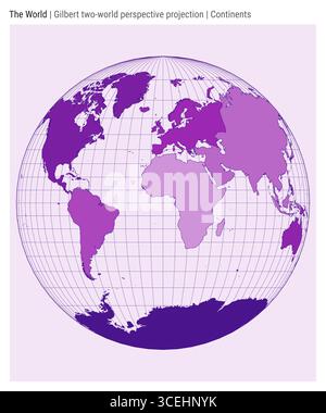 World Map. Gilbert two-world perspective projection. Continents style. High Detail World map for infographics, education, reports, presentations. Stock Vector