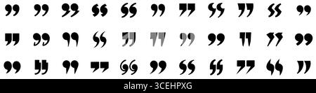 Set of black quotation mark icons isolated on white background. Stock Vector