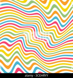 Groovy Distorted Stripes, Acid Vector Background, Abstract Geometric Texture Stock Vector