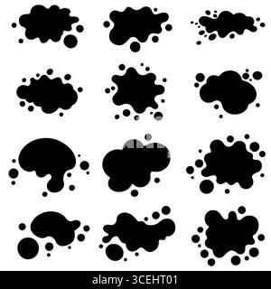 Set of black ink or paint blot icons isolated on white background. Vector illustrations. Stock Vector