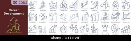 Career Icon Set in Line Style with Editable Vector for Professional Development, Job Search, Employment, and Workplace Success Stock Vector
