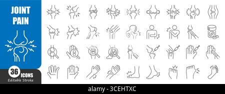 Joint pain thin line icon . Rheumatism concept . Editable stroke . Vector . Stock Vector