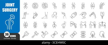 Joint replacement surgery thin line icon . Editable stroke . Vector . Stock Vector