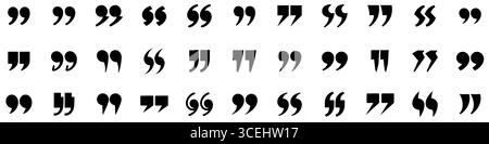 Set of black quotation mark icons isolated on white background. Stock Vector
