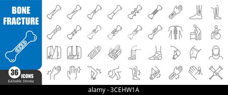 Bone fracture thin line icon . Editable stroke . Vector . Stock Vector