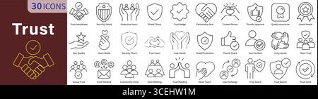 Trust Icon Set in Line Style with Editable Vector for Security, Reliability, Confidence, and Business Credibility Stock Vector