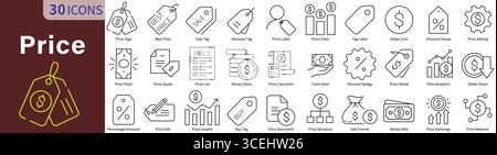 Price Icon Set in Line Style with Editable Vector for Cost, Money, Payment, and Financial Commerce Stock Vector