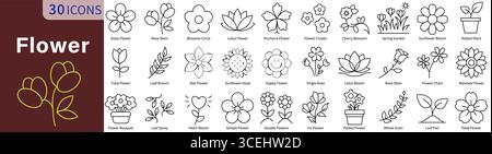 Flower Icon Set in Line Style with Editable Vector for Floral, Nature, Garden, and Botanical Design Stock Vector