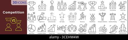 Competition Icon Set in Line Style with Editable Vector for Business Rivalry, Market Analysis, Strategy, and Competitive Advantage Stock Vector