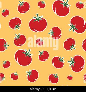 pattern of tomatoes of different sizes on orange background Stock Vector