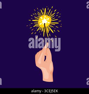 Vibrant vector illustration of a hand holding a sparkling firework that shines with golden light. Perfect for celebrating Diwali and other Hindu festi Stock Vector