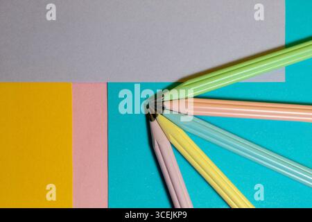 Colorful graphite pencils on a surface in different colors. Back to school. Stock Photo