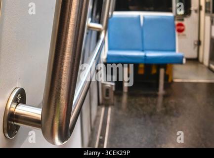 A close up of the interior of a train Stock Photo